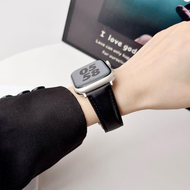 For Apple Watch 46mm / 49mm / 45mm / 44mm Double G Magnetic Buckle Genuine Leather Watch Band