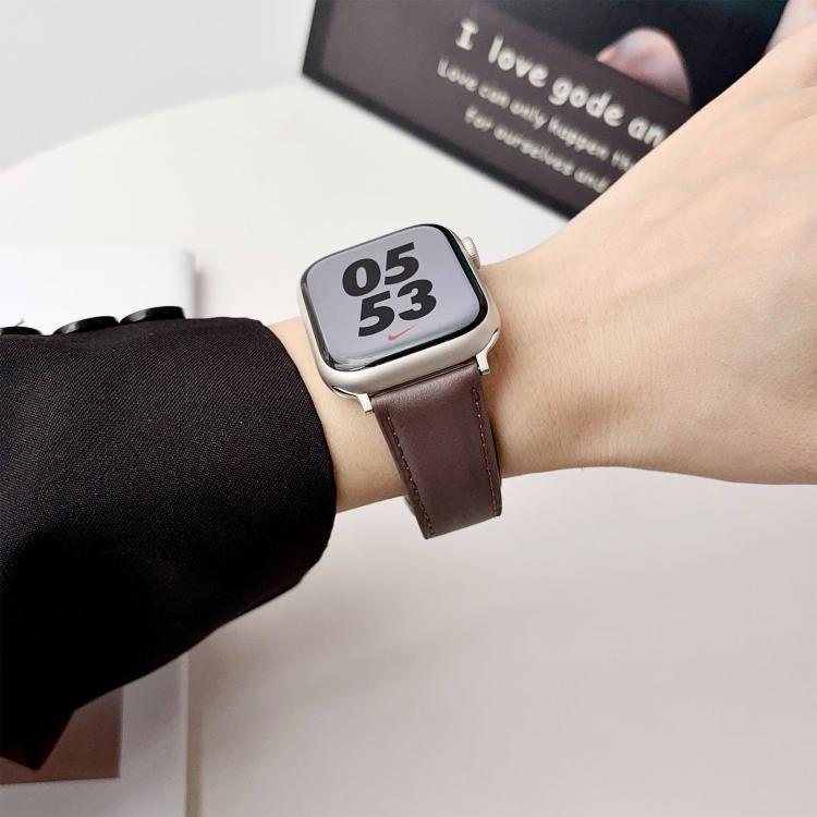For Apple Watch 46mm / 49mm / 45mm / 44mm Double G Magnetic Buckle Genuine Leather Watch Band