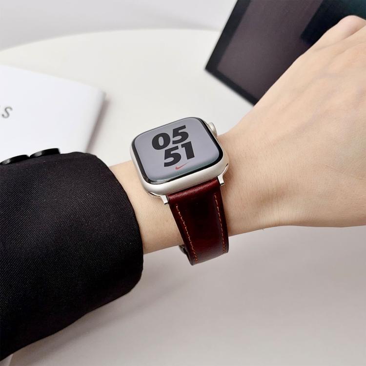 For Apple Watch 42mm / 41mm / 40mm / 38mm Double G Magnetic Buckle Genuine Leather Watch Band