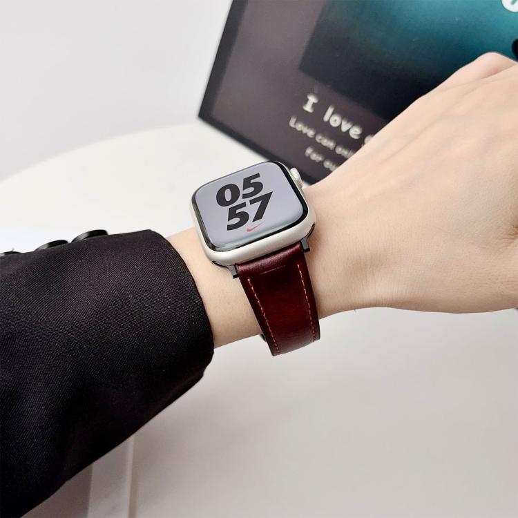 For Apple Watch 42mm / 41mm / 40mm / 38mm Double G Magnetic Buckle Genuine Leather Watch Band