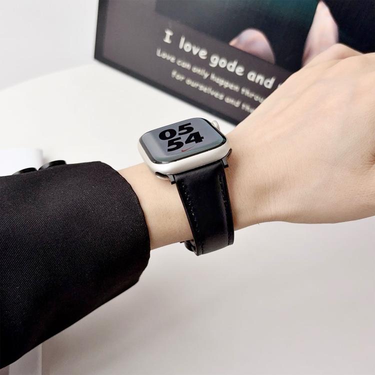 For Apple Watch 42mm / 41mm / 40mm / 38mm Double G Magnetic Buckle Genuine Leather Watch Band