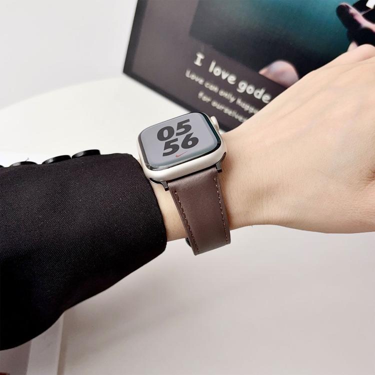 For Apple Watch 42mm / 41mm / 40mm / 38mm Double G Magnetic Buckle Genuine Leather Watch Band