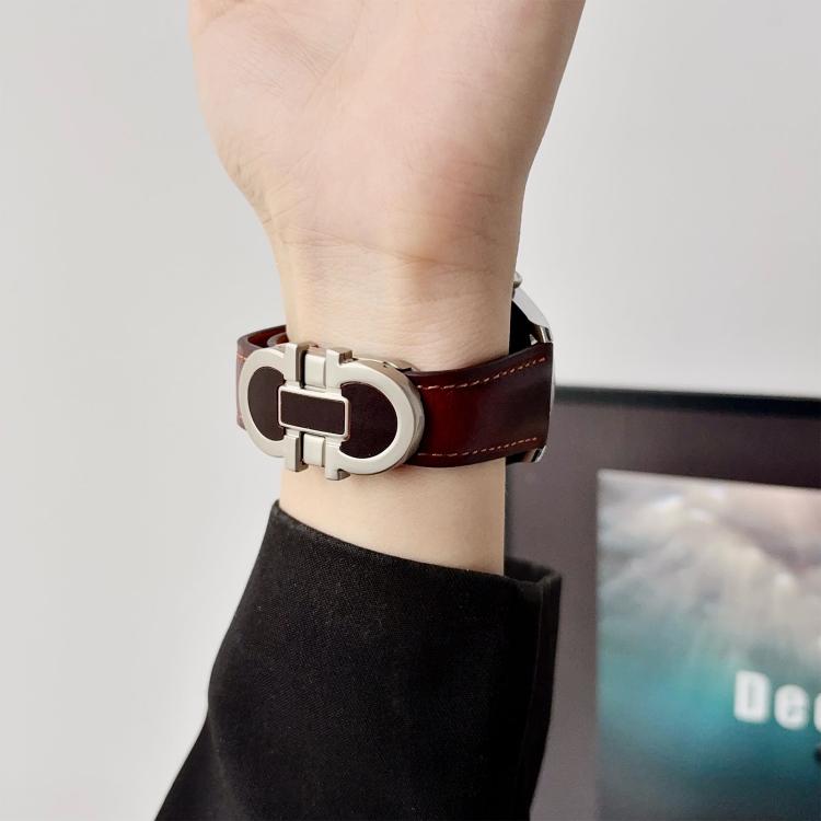 18mm Double G Magnetic Buckle Genuine Leather Watch Band