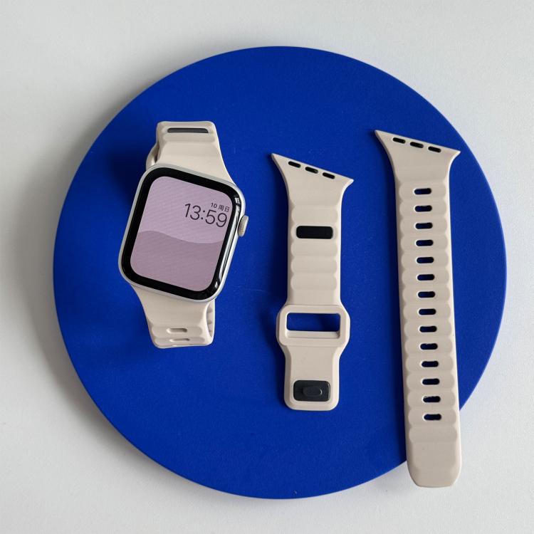 For Apple Watch 46mm / 49mm / 45mm / 44mm Irregular Twill Reverse Nail Buckle Silicone Watch Band