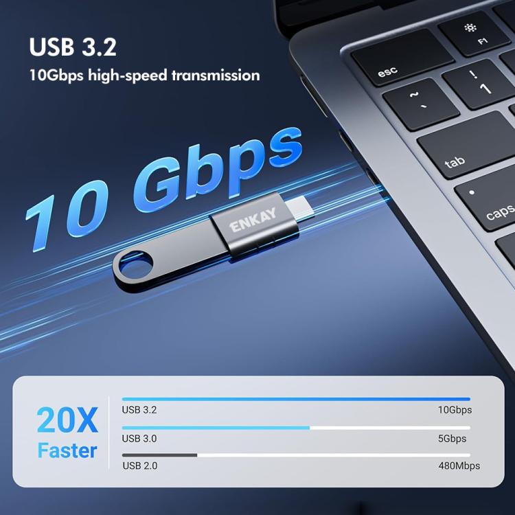 1 Pcs ENKAY ENK-AT135 Male USB C to Female USB 3.2 A Zinc Alloy Adapter 10Gbps Super Speed Data Sync & 60W Fast Charging