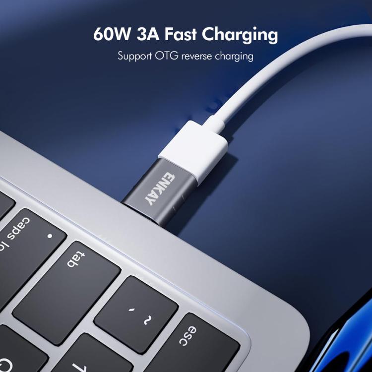 1 Pcs ENKAY ENK-AT135 Male USB C to Female USB 3.2 A Zinc Alloy Adapter 10Gbps Super Speed Data Sync & 60W Fast Charging