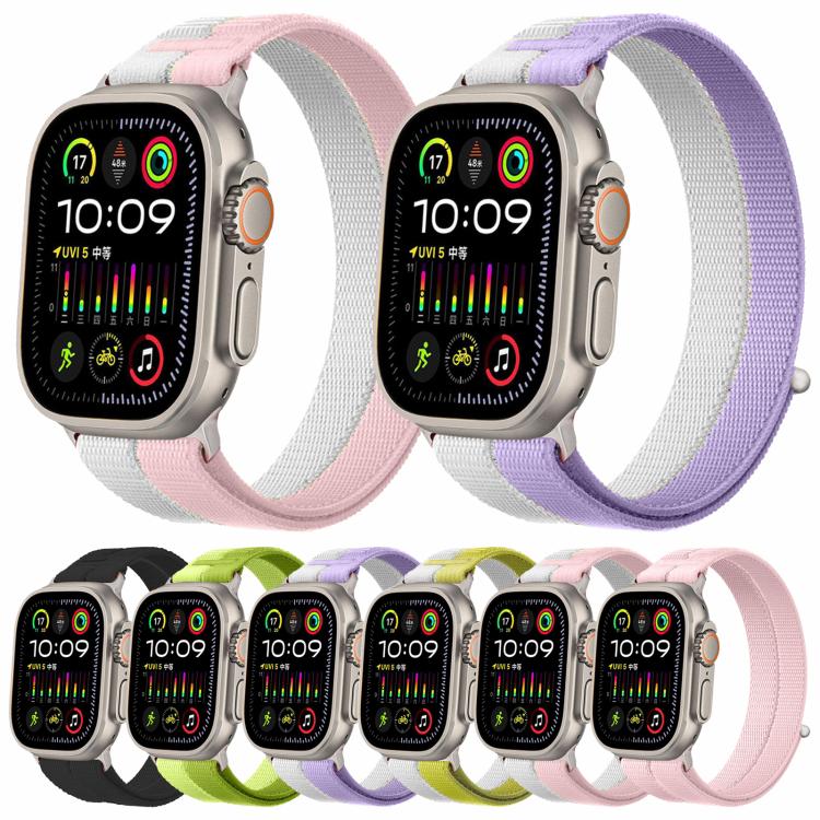 For Apple Watch 46mm / 49mm / 45mm / 44mm Feather Yarn Stitched Nylon Loop Metal Interface Watch Band