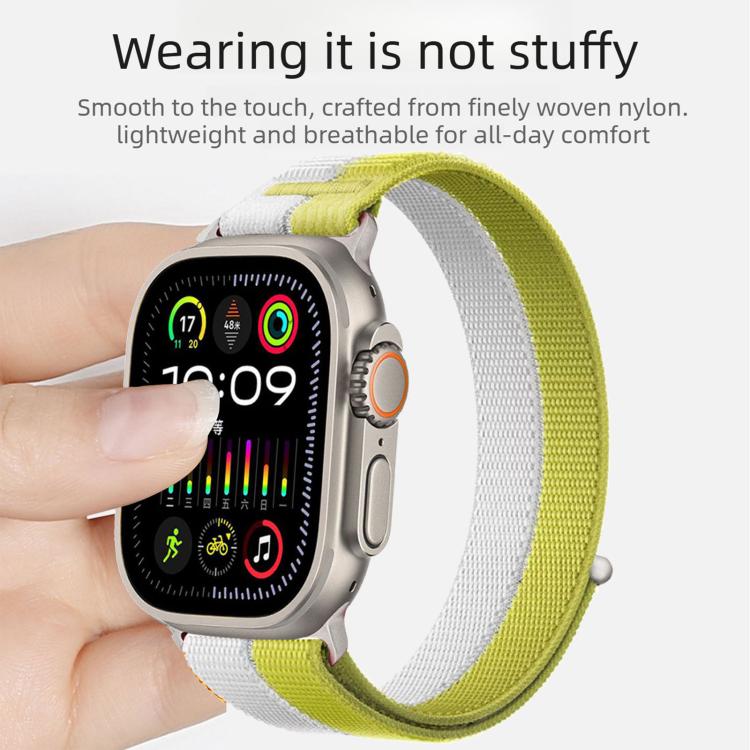 For Apple Watch 46mm / 49mm / 45mm / 44mm Feather Yarn Stitched Nylon Loop Metal Interface Watch Band
