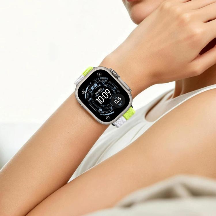 For Apple Watch 46mm / 49mm / 45mm / 44mm Feather Yarn Stitched Nylon Loop Metal Interface Watch Band