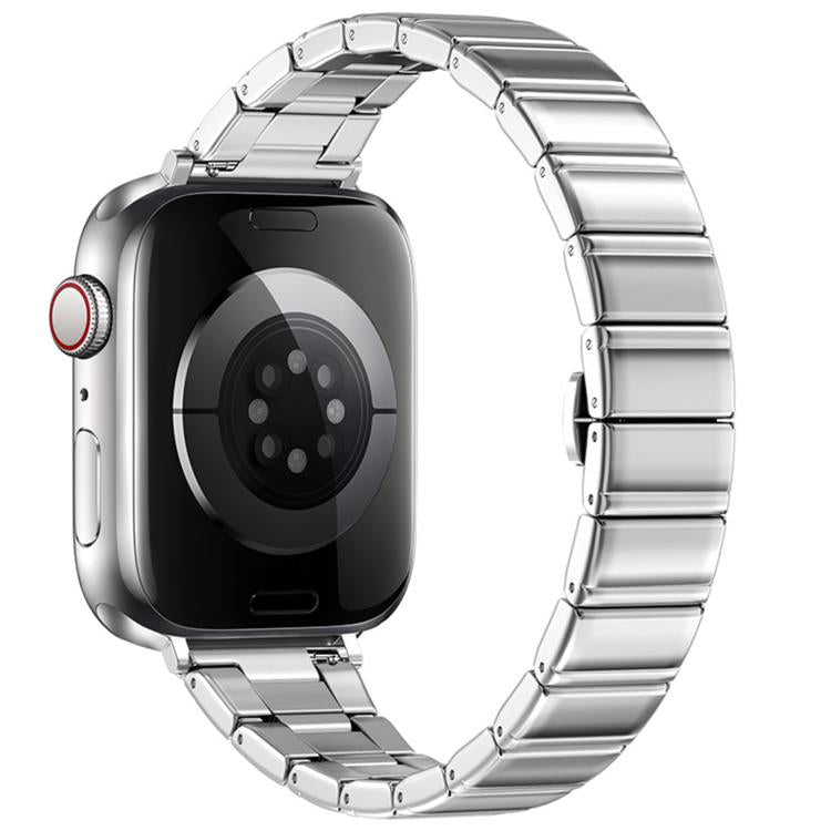 For Apple Watch 42mm / 41mm / 40mm / 38mm Eggplant Bamboo Slim Butterfly Folding Buckle Stainless Steel Watch Band