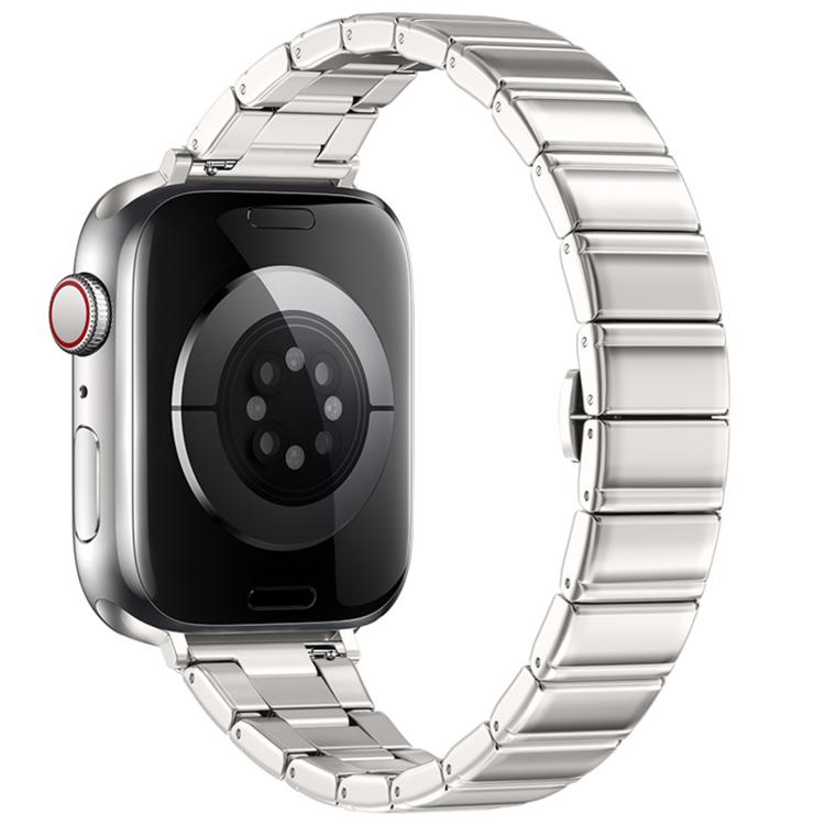 For Apple Watch 42mm / 41mm / 40mm / 38mm Eggplant Bamboo Slim Butterfly Folding Buckle Stainless Steel Watch Band