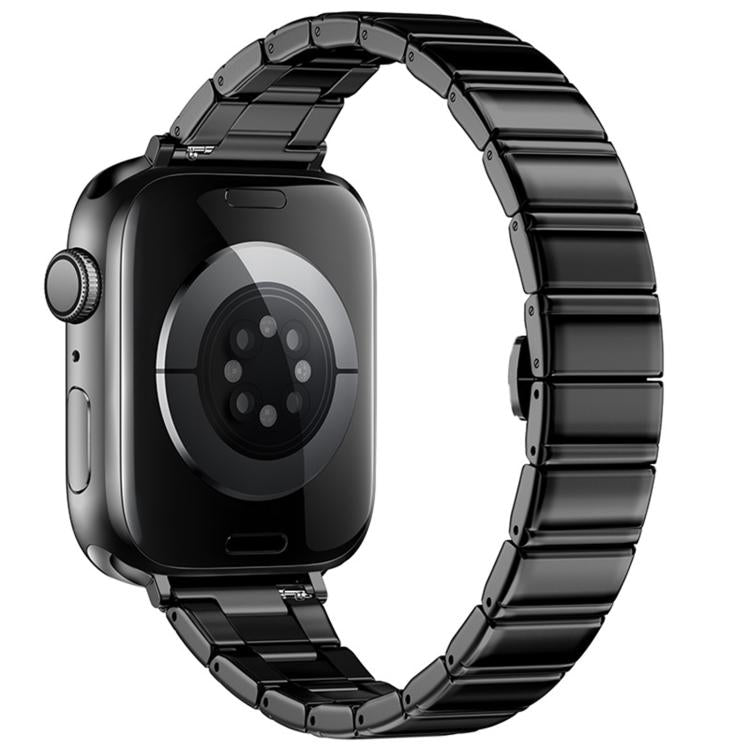 For Apple Watch 46mm / 49mm / 45mm / 44mm Eggplant Bamboo Slim Butterfly Folding Buckle Stainless Steel Watch Band