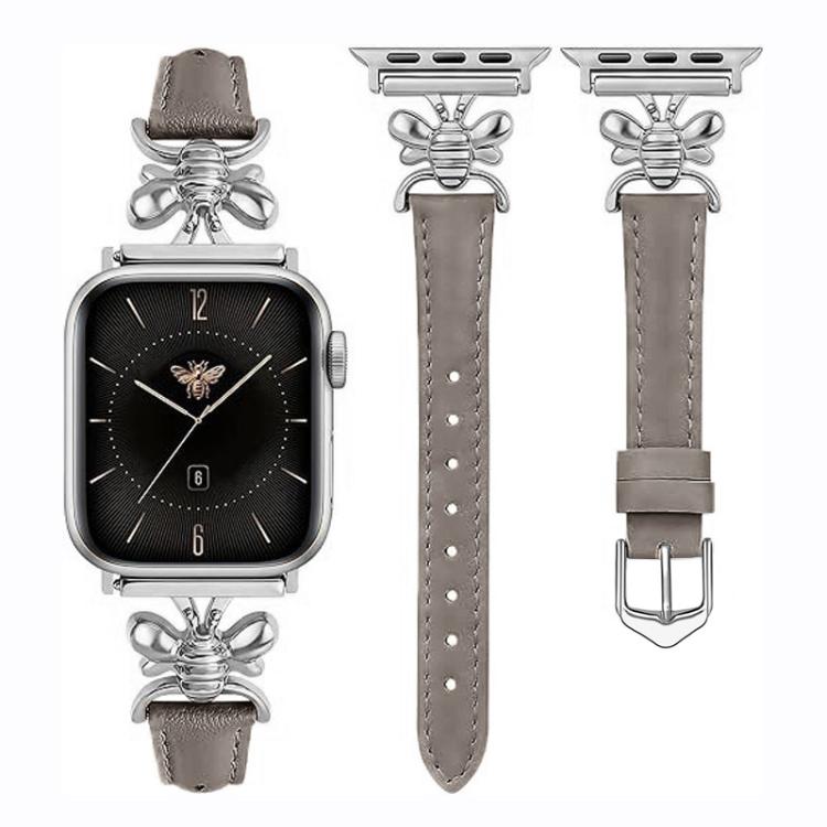 For Apple Watch 46mm / 49mm / 45mm / 44mm Metal Little Bee Vegan Leather Watch Band