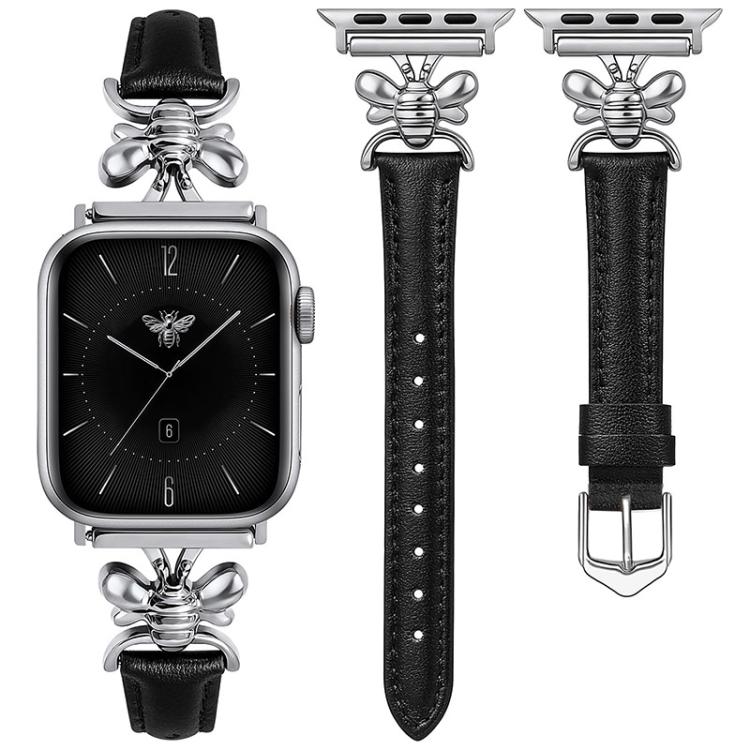 For Apple Watch 42mm / 41mm / 40mm / 38mm Metal Little Bee Vegan Leather Watch Band