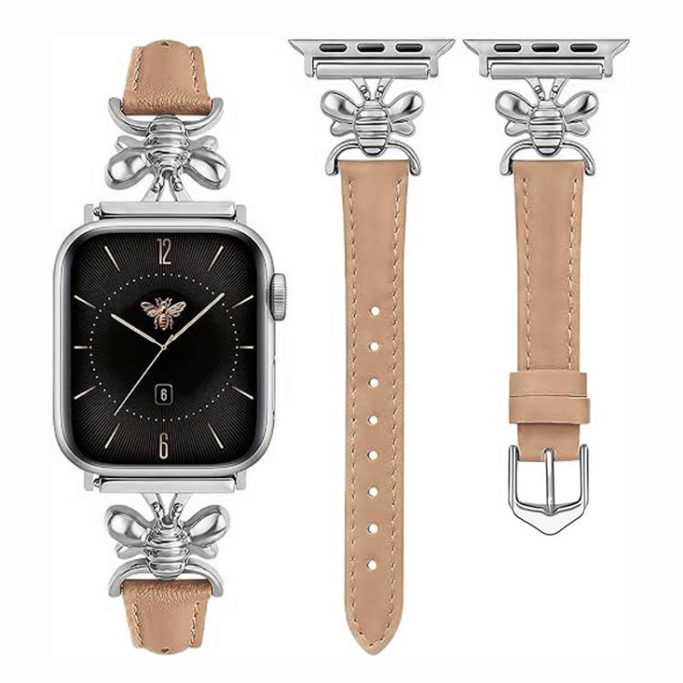 For Apple Watch 42mm / 41mm / 40mm / 38mm Metal Little Bee Vegan Leather Watch Band