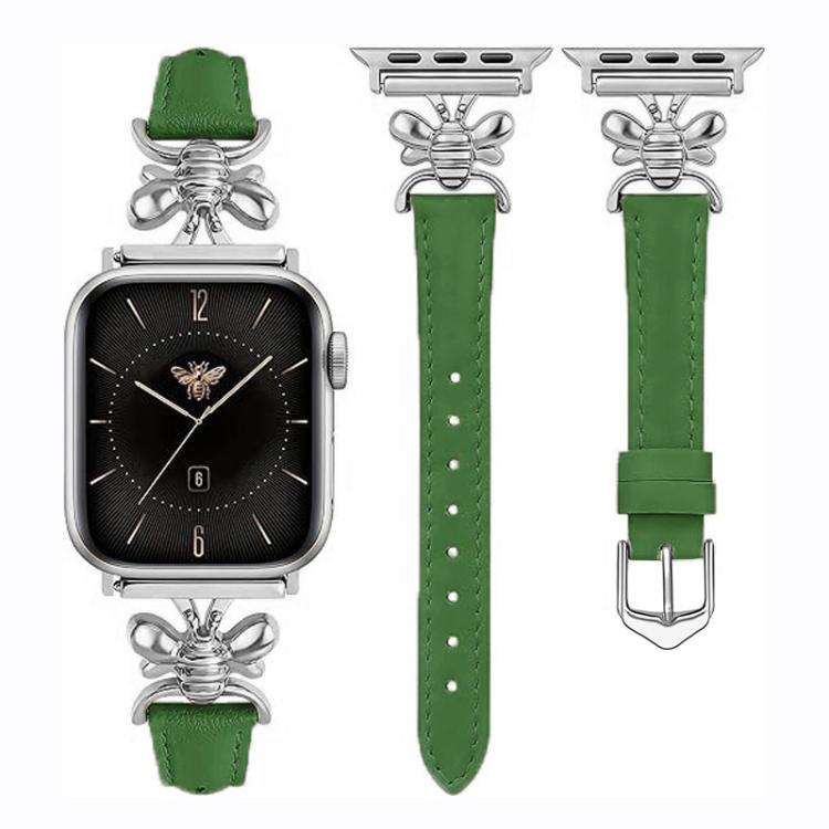For Apple Watch 42mm / 41mm / 40mm / 38mm Metal Little Bee Vegan Leather Watch Band