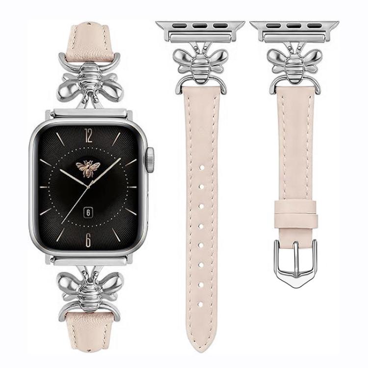For Apple Watch 42mm / 41mm / 40mm / 38mm Metal Little Bee Vegan Leather Watch Band