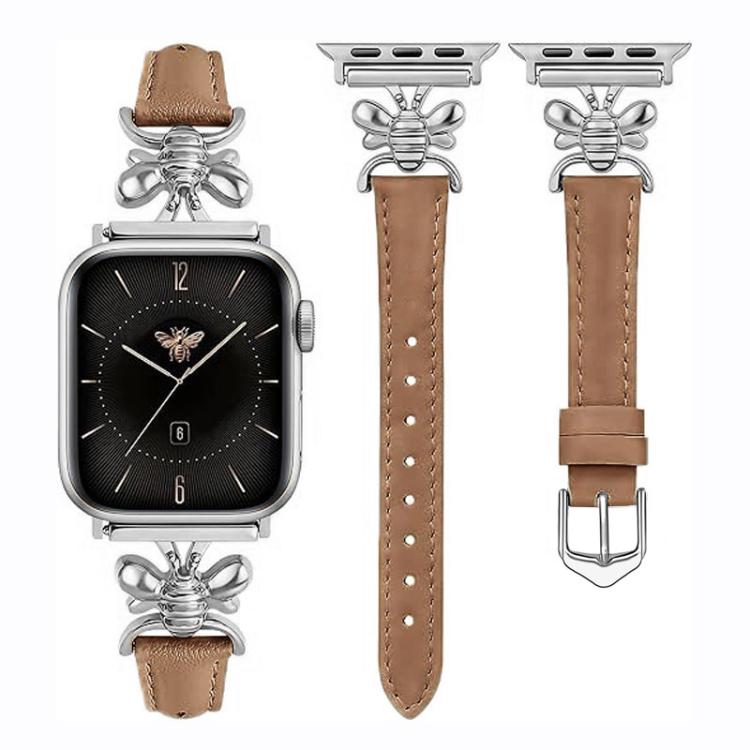 For Apple Watch 42mm / 41mm / 40mm / 38mm Metal Little Bee Vegan Leather Watch Band