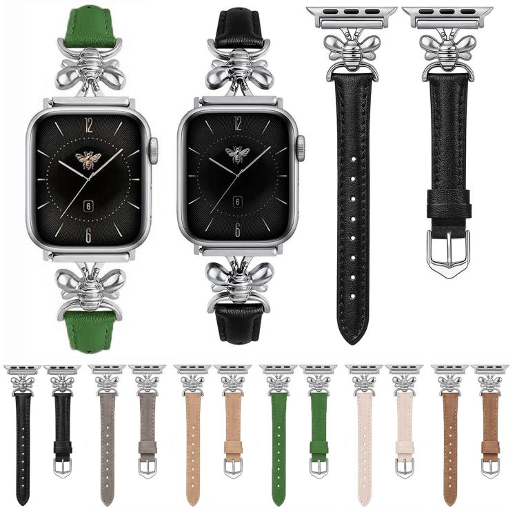 For Apple Watch 42mm / 41mm / 40mm / 38mm Metal Little Bee Vegan Leather Watch Band
