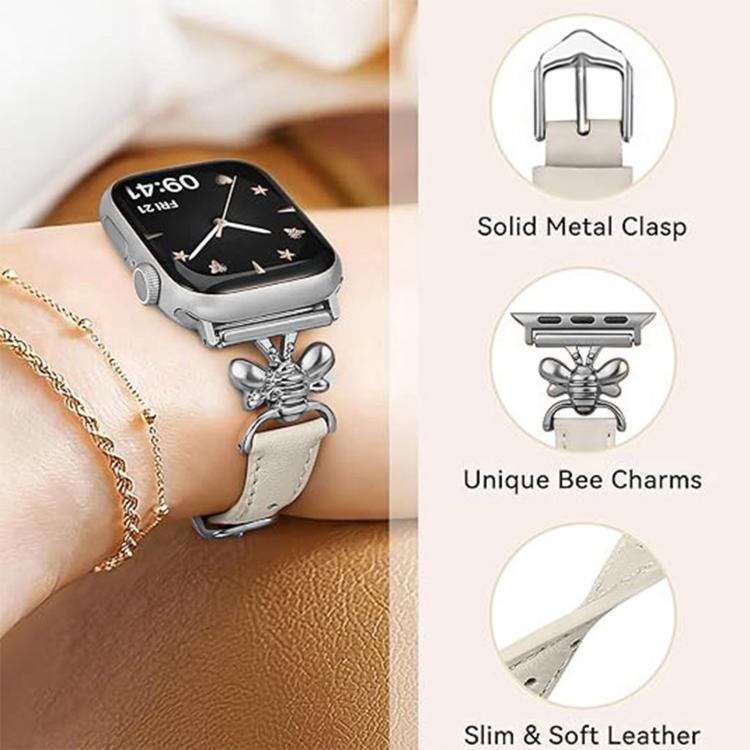 For Apple Watch 42mm / 41mm / 40mm / 38mm Metal Little Bee Vegan Leather Watch Band