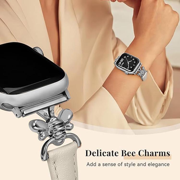 For Apple Watch 46mm / 49mm / 45mm / 44mm Metal Little Bee Vegan Leather Watch Band