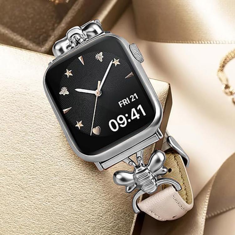For Apple Watch 42mm / 41mm / 40mm / 38mm Metal Little Bee Vegan Leather Watch Band