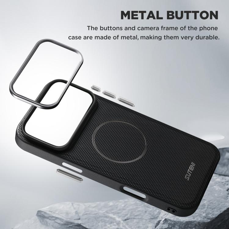 For iPhone 17 Suteni G8 Magnetic Triangle Texture Vegan Leather Back Phone Case