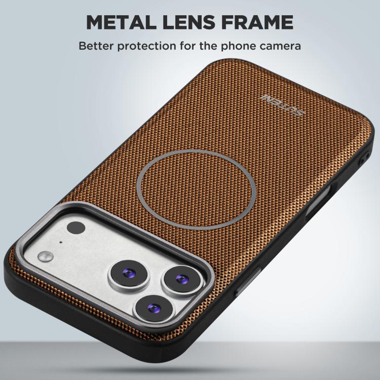 For iPhone 17 Suteni G8 Magnetic Triangle Texture Vegan Leather Back Phone Case