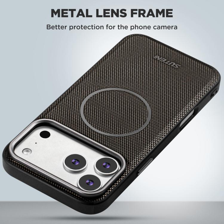 For iPhone 14 Pro Suteni G8 Magnetic Triangle Texture Vegan Leather Back Phone Case