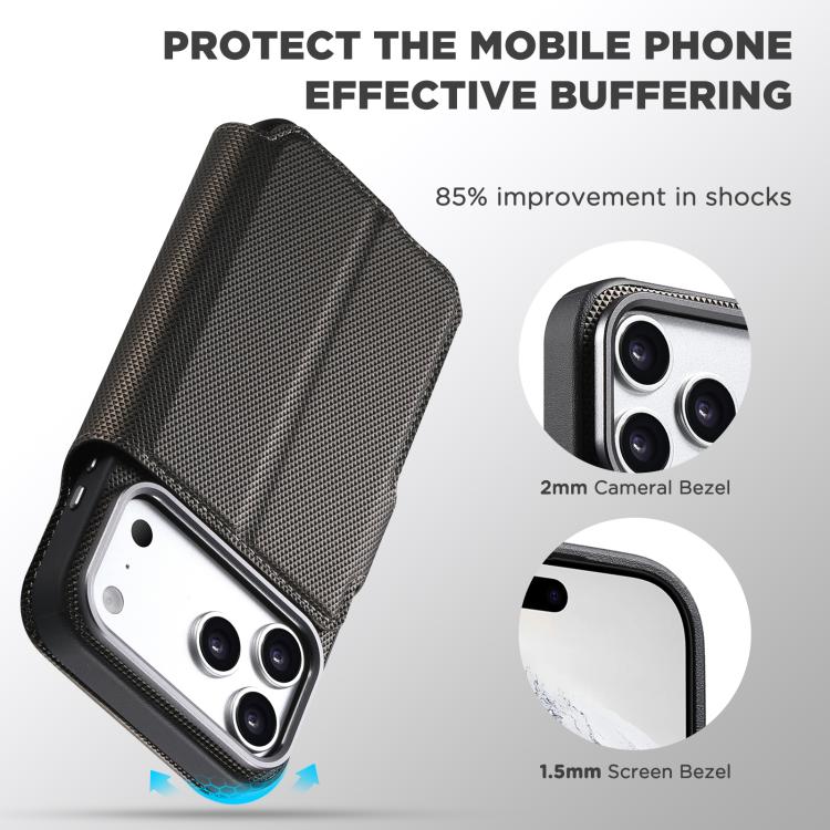 For iPhone 17 Suteni Q09 Magnetic Detachable Wallet  2 in 1 Triangle Texture Vegan Leather Phone Case