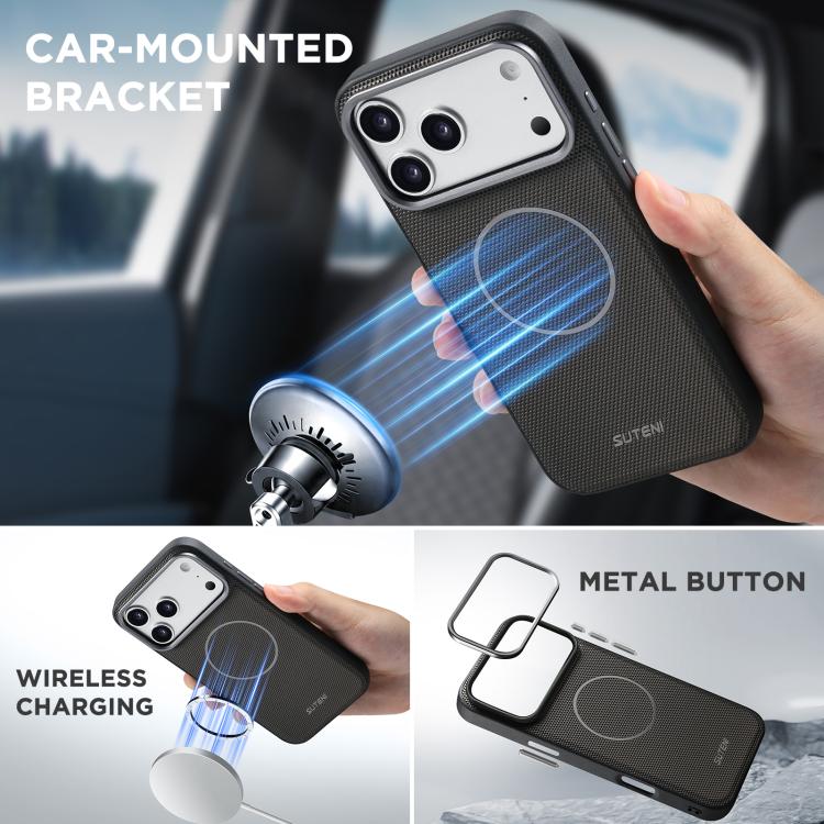 For iPhone 16 Suteni Q09 Magnetic Detachable Wallet  2 in 1 Triangle Texture Vegan Leather Phone Case