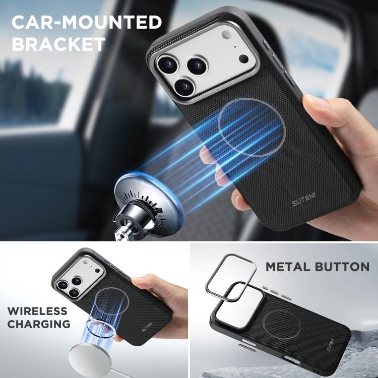 For iPhone 15 Pro Max Suteni Q09 Magnetic Detachable Wallet  2 in 1 Triangle Texture Vegan Leather Phone Case