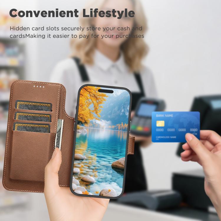 For iPhone 14 Pro Max Suteni Q09 Magnetic Detachable Wallet  2 in 1 Triangle Texture Vegan Leather Phone Case