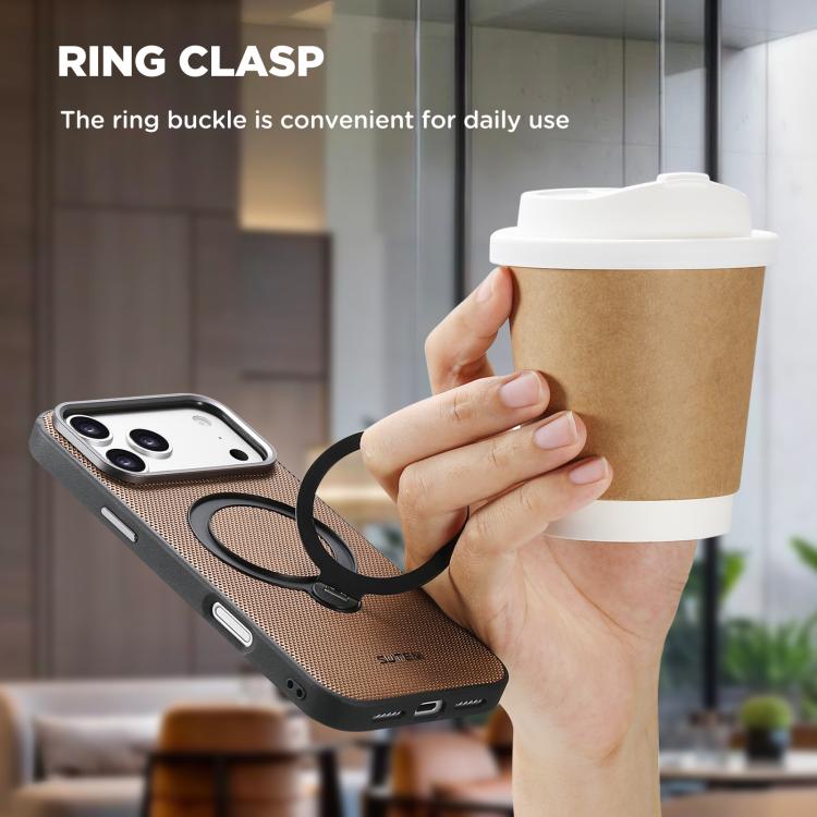 For iPhone 17 Pro Max Suteni G7 360 Rotation Magnetic Holder Triangle Texture Vegan Leather Back Phone Case