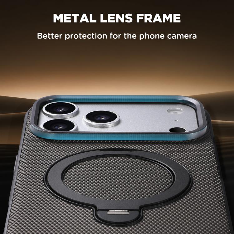 For iPhone 17 Suteni G7 360 Rotation Magnetic Holder Triangle Texture Vegan Leather Back Phone Case