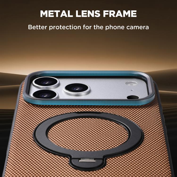 For iPhone 17 Suteni G7 360 Rotation Magnetic Holder Triangle Texture Vegan Leather Back Phone Case