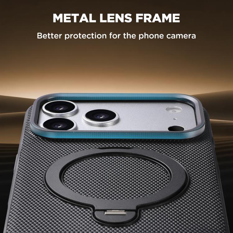 For iPhone 15 Suteni G7 360 Rotation Magnetic Holder Triangle Texture Vegan Leather Back Phone Case