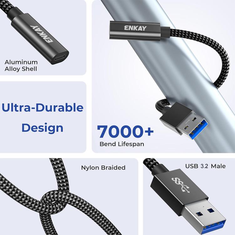 ENKAY ENK-AT136 10Gbps Female Type-C to Male USB 3.2 A Data Adapter 60W Fast Charging Cable, Length:15cm