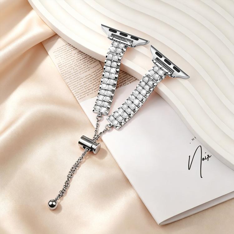 For Apple Watch 46mm / 49mm / 45mm / 44mm Adjustable Dual Row Diamond Bracelet Metal Watch Band
