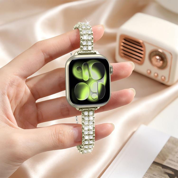 For Apple Watch 46mm / 49mm / 45mm / 44mm Adjustable Dual Row Diamond Bracelet Metal Watch Band