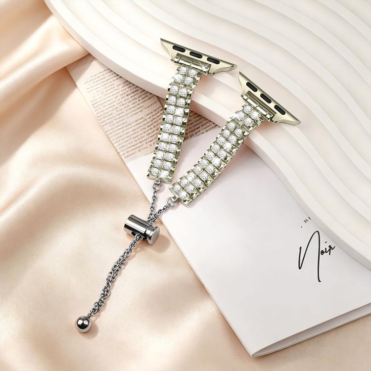 For Apple Watch 46mm / 49mm / 45mm / 44mm Adjustable Dual Row Diamond Bracelet Metal Watch Band