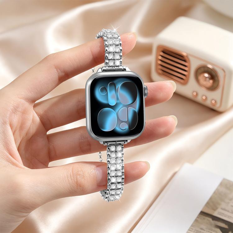 For Apple Watch 42mm / 41mm / 40mm / 38mm Adjustable Dual Row Diamond Bracelet Metal Watch Band