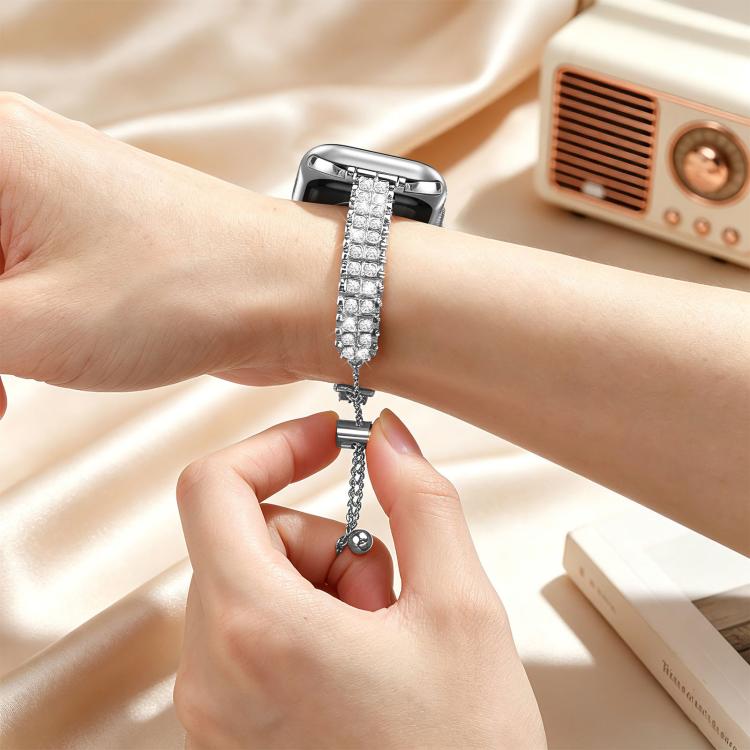 For Apple Watch 42mm / 41mm / 40mm / 38mm Adjustable Dual Row Diamond Bracelet Metal Watch Band