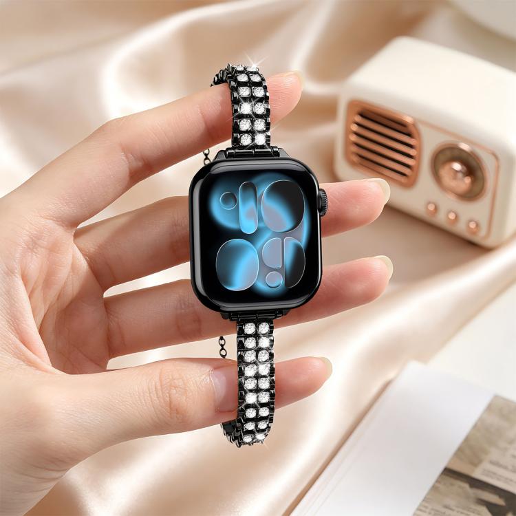 For Apple Watch 42mm / 41mm / 40mm / 38mm Adjustable Dual Row Diamond Bracelet Metal Watch Band