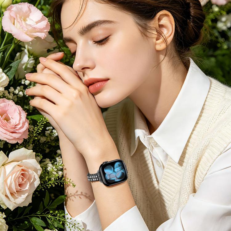 For Apple Watch 42mm / 41mm / 40mm / 38mm Adjustable Dual Row Diamond Bracelet Metal Watch Band
