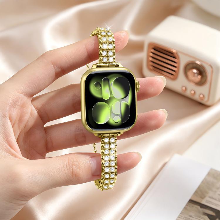 For Apple Watch 42mm / 41mm / 40mm / 38mm Adjustable Dual Row Diamond Bracelet Metal Watch Band