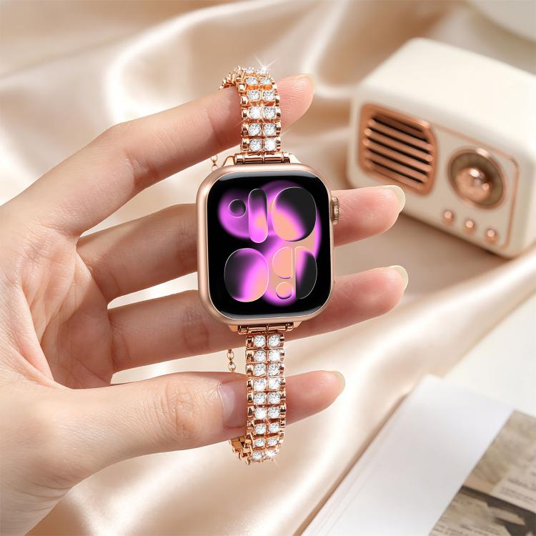 For Apple Watch 42mm / 41mm / 40mm / 38mm Adjustable Dual Row Diamond Bracelet Metal Watch Band