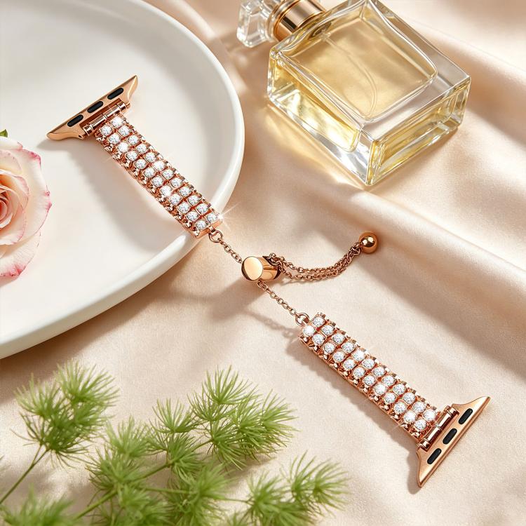 For Apple Watch 42mm / 41mm / 40mm / 38mm Adjustable Dual Row Diamond Bracelet Metal Watch Band