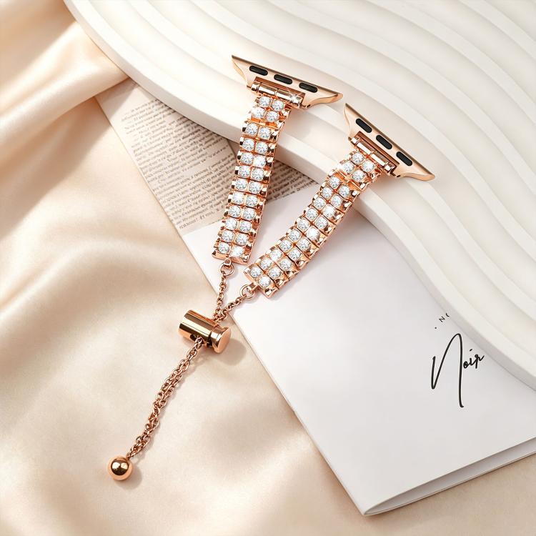 For Apple Watch 42mm / 41mm / 40mm / 38mm Adjustable Dual Row Diamond Bracelet Metal Watch Band