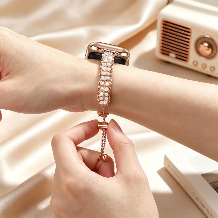 For Apple Watch 42mm / 41mm / 40mm / 38mm Adjustable Dual Row Diamond Bracelet Metal Watch Band